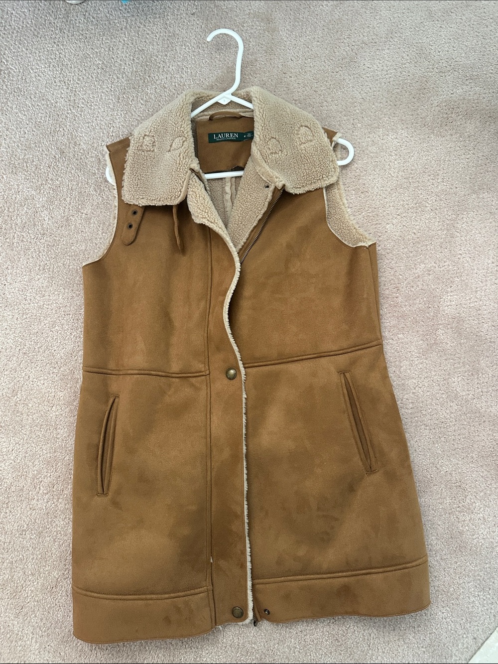 Ralph Lauren Tan Suede-Look Shearling Vest